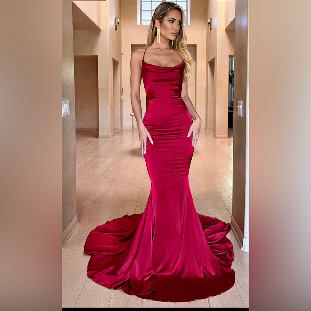 Serena Draped Neck Gown - Deep Red
